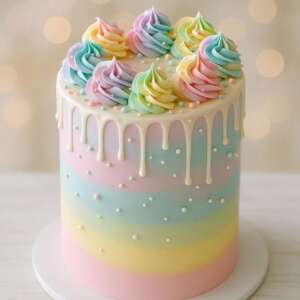 Pastel Rainbow Swirl Drip Cake