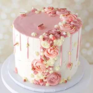 Elegant Pink Floral Drip Cake