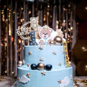 Two-Tier Royal Blue Bear Cake