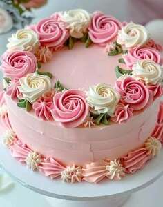 Pink Rosette Floral Wreath Cake