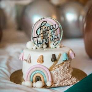 Premium Boho Pastel Rainbow Birthday Cake
