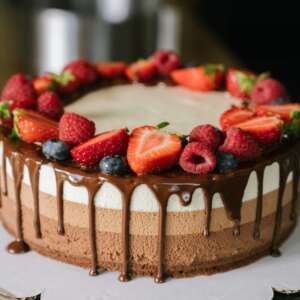 Chocolate Triple Layer Berry Drip Cake