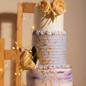 Premium 3-Tier Lavender Gold Leaf Wedding Cake