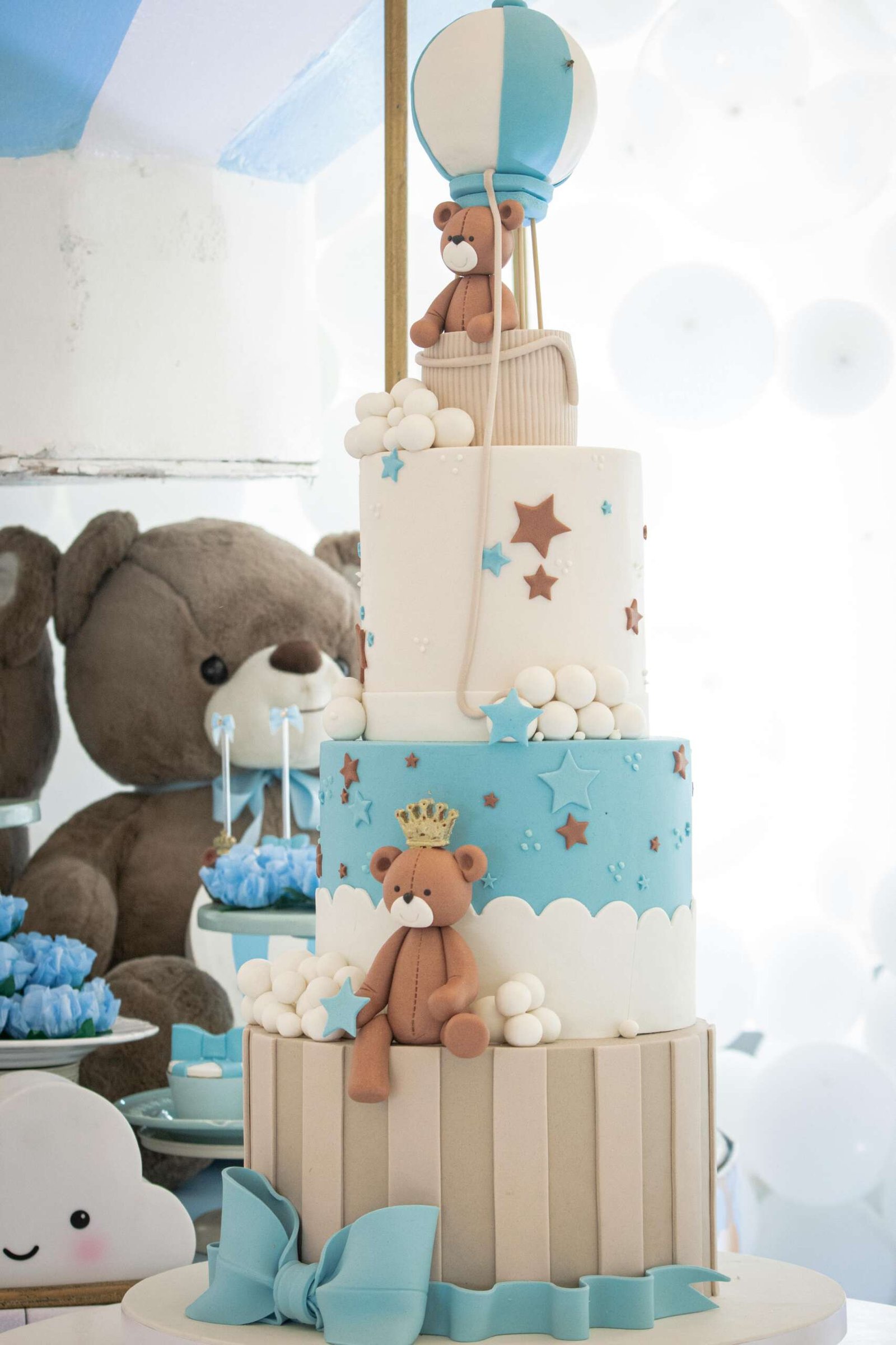 Premium 3-Tier Teddy Bear Hot Air Balloon Cake